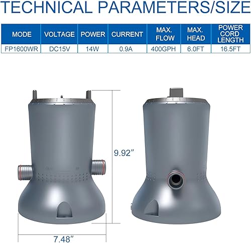 Miniatura 2 de WaterRebirth Bomba de filtro de cartucho de ahorro de energía solar para piscinas sobre el suelo, bomba de 400 GPH para piscina de 1300 galones,
