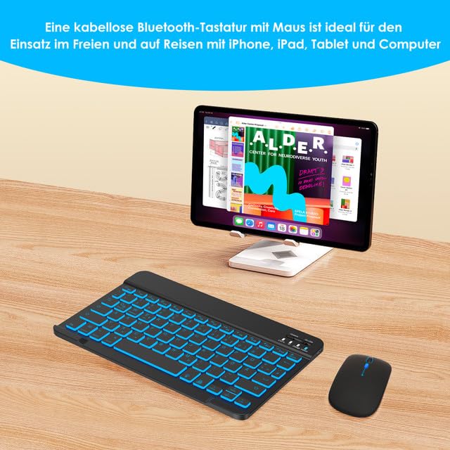SOPPY Bluetooth Tastatur & Maus mit Hintergrundbeleuchtung,Tragbare wiederaufladbare kabellose Tastatur & Maus kompatible mit Pad/Sam-Sung/… – Ansicht 3