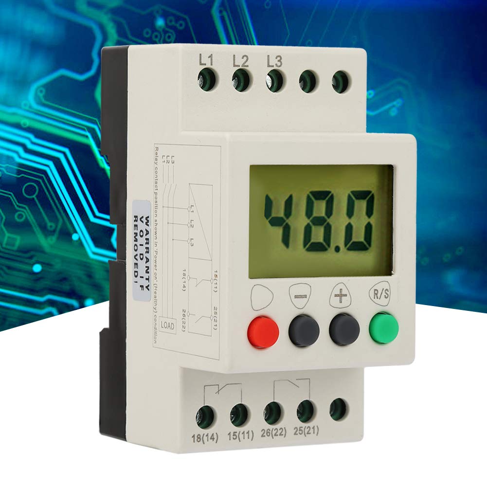 Relè di Monitoraggio Trifase 380V AC 50Hz, Relè di Protezione Sequenza e Tensione, Display Digitale per Sovratensione, Sottotensione e Tensione Squilibrata, per Installazioni Elettriche Trifase