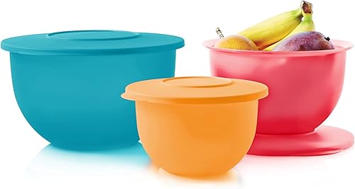 Tupperware Brand Impressions - Juego de 6 cuencos clásicos (3 cuencos + 3 tapas), apto para lavavajillas y sin BPA, herméticos, a prueba de fugas,