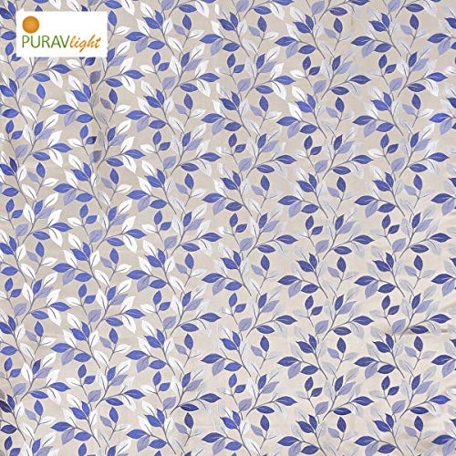 Image of Purav Light Leaf and Texture Pattern Jacquard Jute Room Darkening Curtains for Door Living Room Bedroom, 9 Feet Long, Blue, Set of 3 Pieces