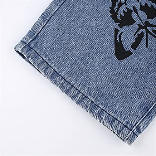 Eauptffy Dames Butterfly Denim Jeans Straight Jeans Y2K Stijl Brede Been Hoge Taille Jeans Harajuku Broek Stretchy Baggy Loose Streetwear Rechte Jeans met Brede Been Casual Broek - Image 7