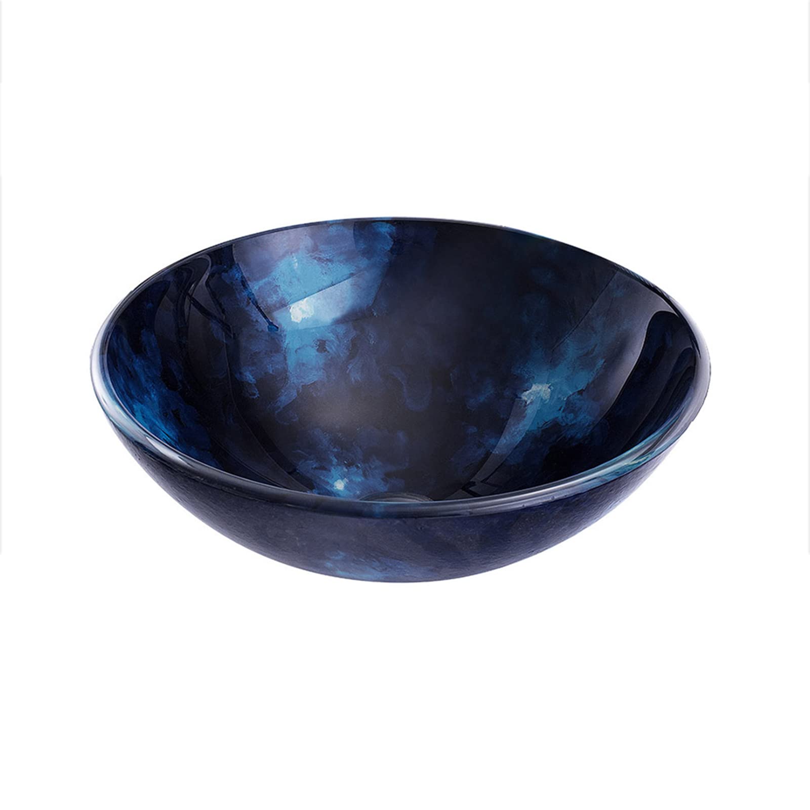 Vasque de salle de bain à poser en verre bleu avec bonde chromée