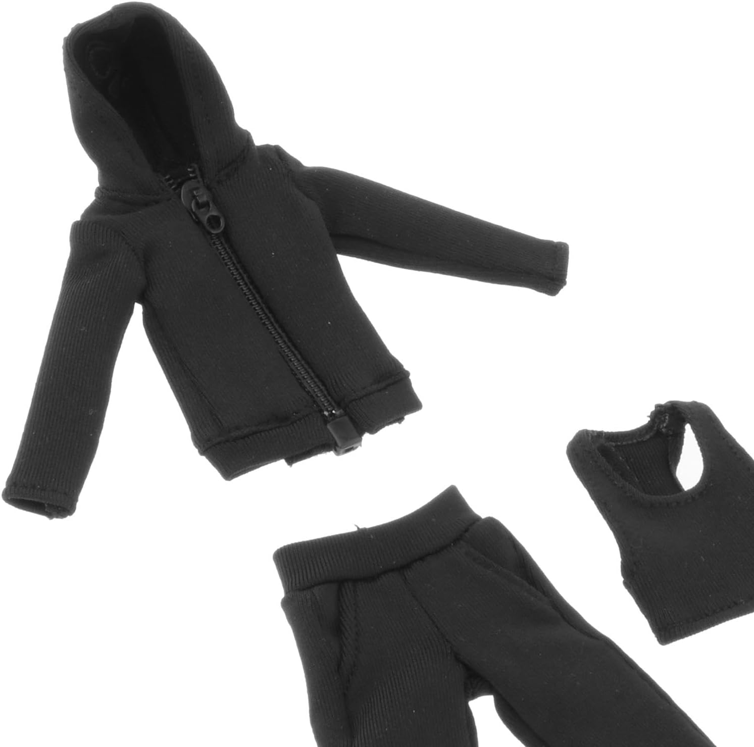 B Baosity 3 Pieces Fashion 1/12 Hoodie Pants and Vest, Handmade Doll Clothes for 6in Doll Model, Action Figures Accessories, Black