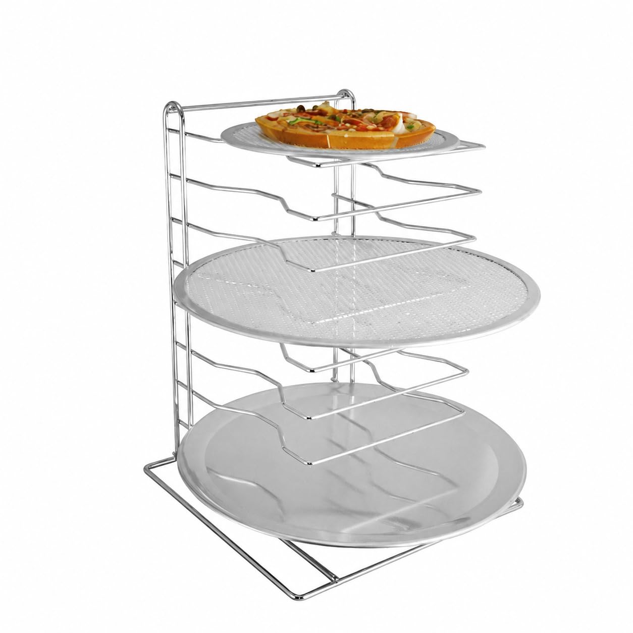 Support pizza rectangulaire, grille de rangement pour plaques à pizza, râtelier de comptoir en fer plaqué argent, 30,5 × 30,5 cm, 30,5 x 30,5 x H42,5 CM (8 couc