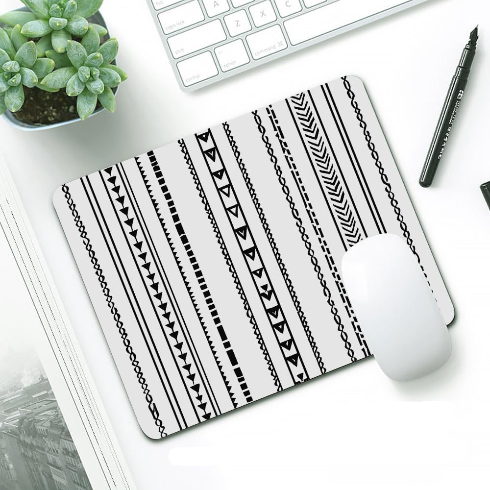 IBILIU Mouse Pad Boho Geometric,Triangle Herringbone Stripes Black and White Rectangle Mousepad Non-Slip Rubber Base Computer Mouse Pad for Laptop, Office, Home - 9.5 X 7.9 Inch - Image 2