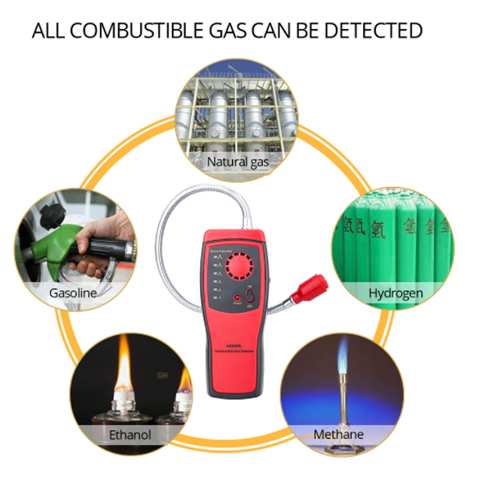 Gaswarngerät AS8800L, Tragbarer Gaslecktester für Brennbare Gase, Universell einsetzbar in Garagen und Fabriken