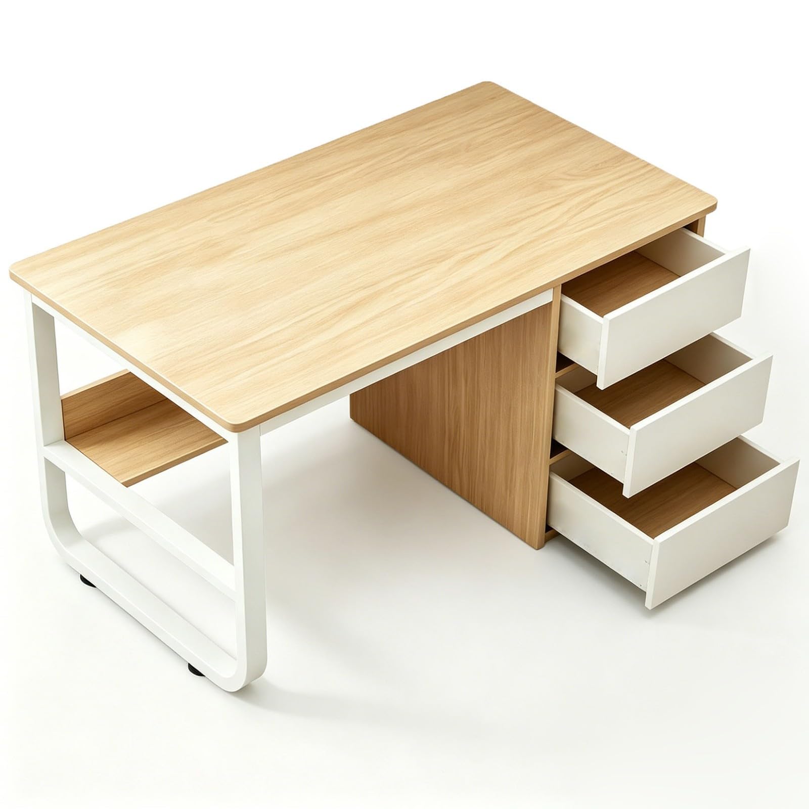 Mesa de Ordenador para Oficina Mesa Escritorio de Madera Estructura Metal con 3 Cajones Estación Trabajo para Teletrabajo, Estudio, Dormitorio, Oficina En Casa A,120CM