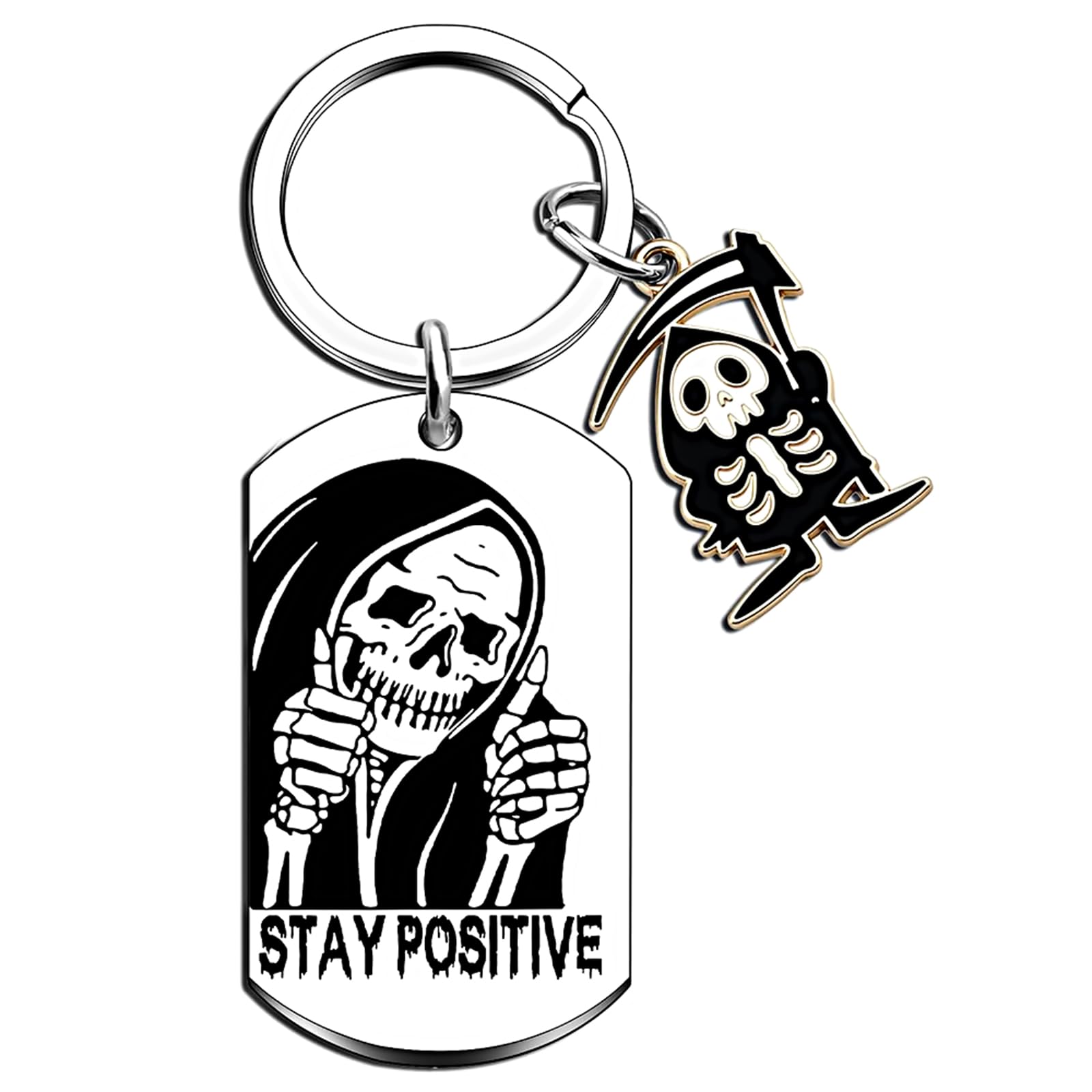 QIANSSE Gothic Skull Keychain, Durable Stainless Steel Keyring Accessory Witchy Gifts for Women Spooky Skull Gifts Goth Gifts for Women