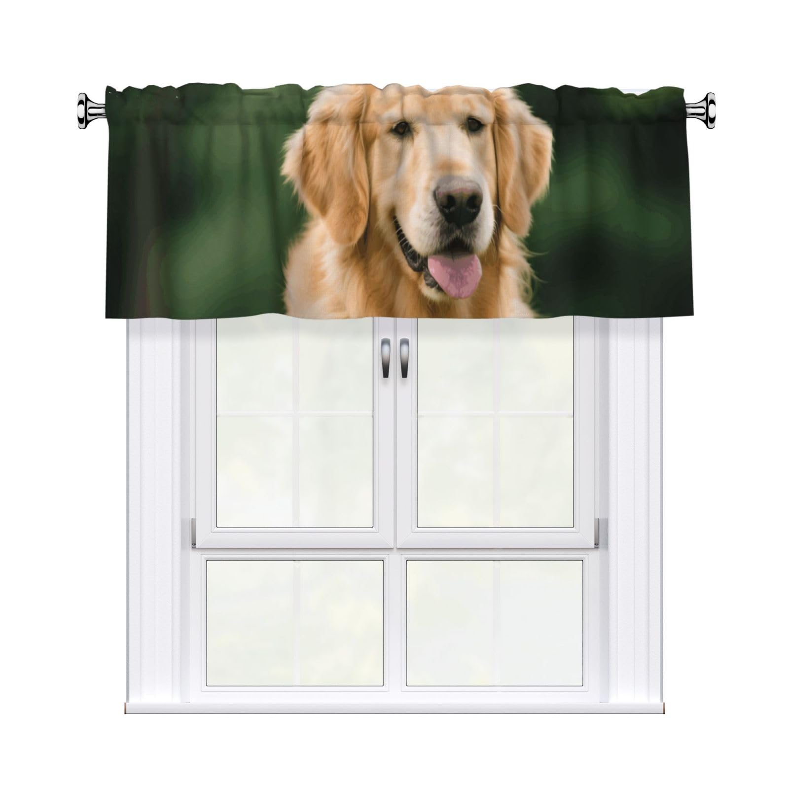 FekiLoot Golden Retriever Dog Curtain Valance for Windows, Kitchen Window Valances Rod Pocket Window Treatments Short Curtains Drapes for Bathroom Bedroom Cafe Decor 54x18inch 1 Panel