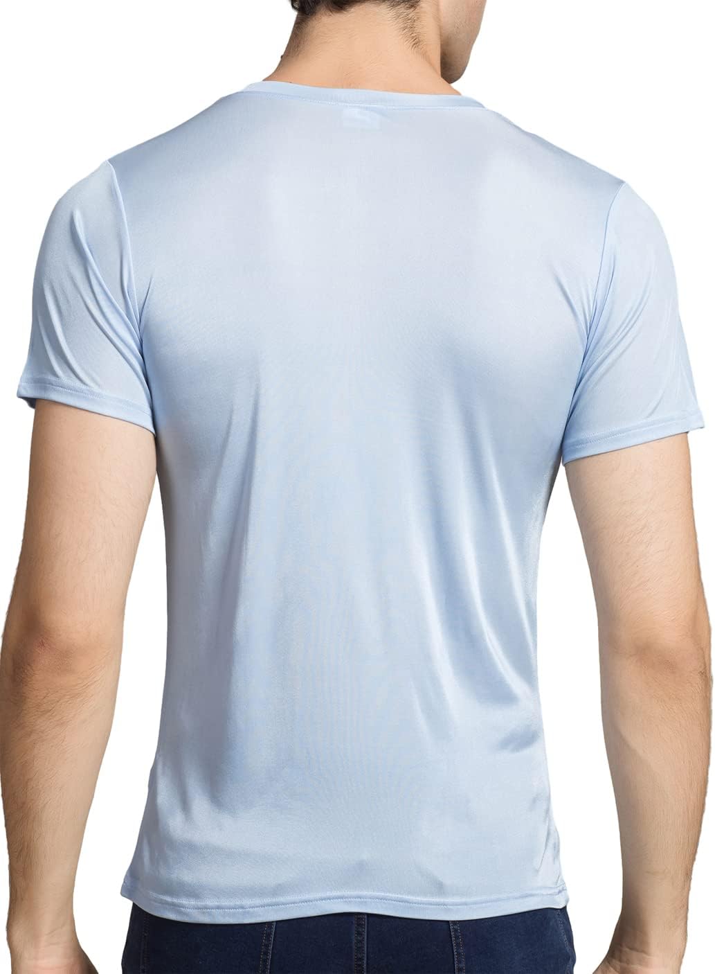 Grenasasilk Mens Silk T-Shirts Short Sleeve Mulberry-Silk Tee Tops Breathable & Moisture V-Neck Undershirt - Image 3
