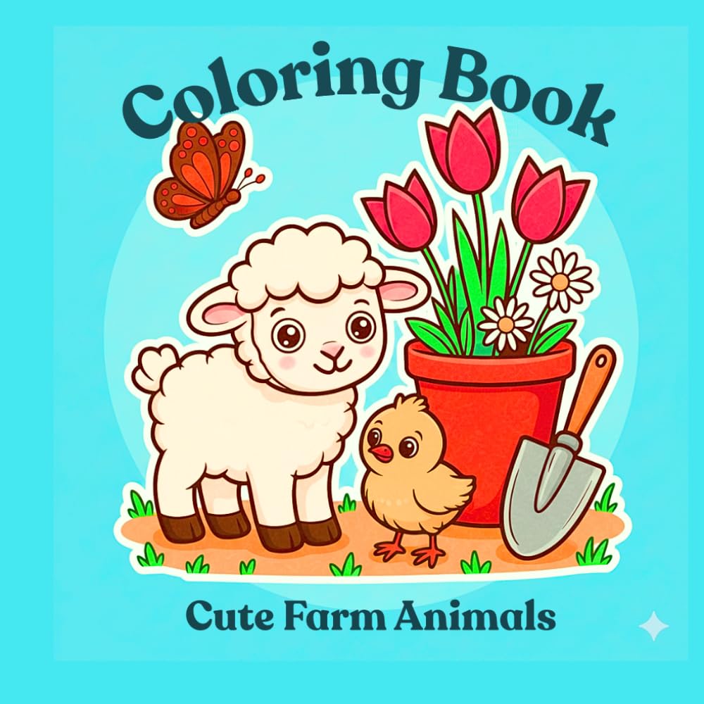 Cute Farm Animals Coloring Book for Kids Ages 3-8: Fun and Easy Coloring Pages with Farm Animals | 72 Simple Designs for Toddlers, Preschoolers and Beginners