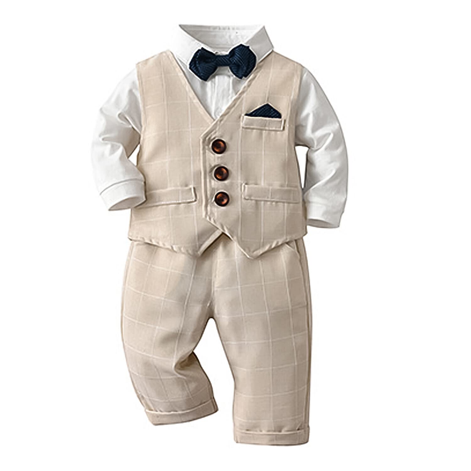 Volunboy Trajes para Bebé Niños de Boda, Bautizo Conjunto de Chaleco, Camisa, Pantalón, Pajarita
