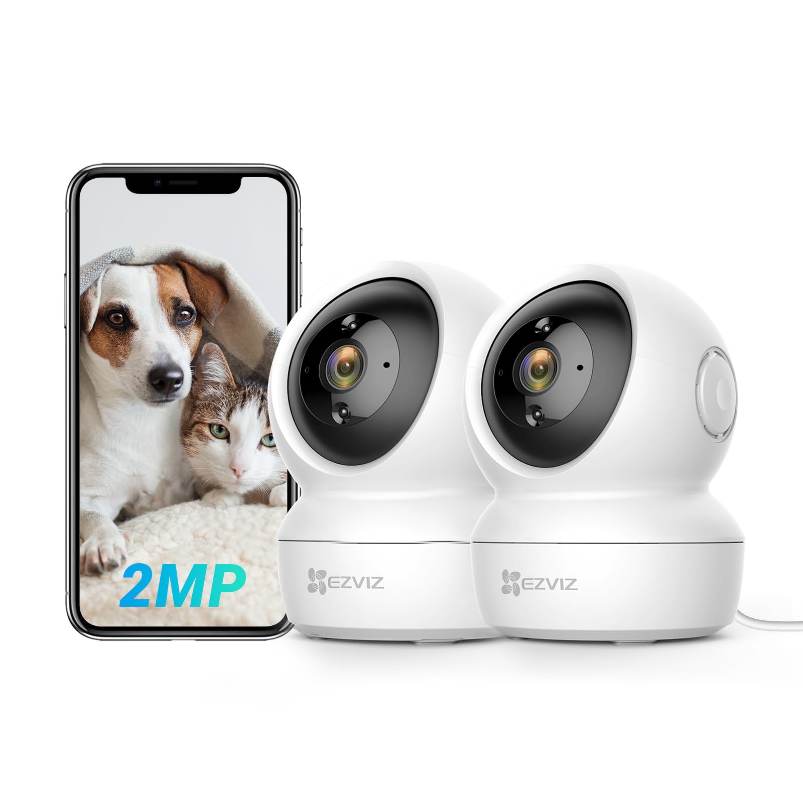 EZVIZ 2 Pack Indoor Security Cameras Wired Wifi CCTV with App,360° Pan Tilt