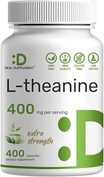 L-Theanine 400mg, 400 Capsules – Extra Strength Theanine Supplement – Amino Acids for Focus & Relaxation Support – Non-GMO & Gluten Free