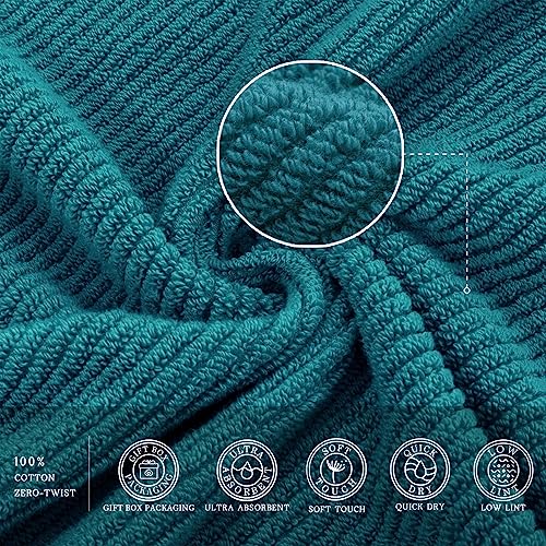 Voova & Movas Towels For Bathroom,6 Pieces Gift Set,100% Cotton | Large | Soft | Quick Dry, 2 Bath Towels 30×56Inch, 2 Hand Towels 18×28, 2 Wash Cloths 13×13,Dorm Room Essentials, Turquoise #TOP3