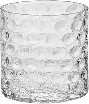 6" Wide 6" High Decorative Glass Cylinder Vase with Dimpled Circle Pattern, 8 Inch Tall, Clear 1, 6"x6"