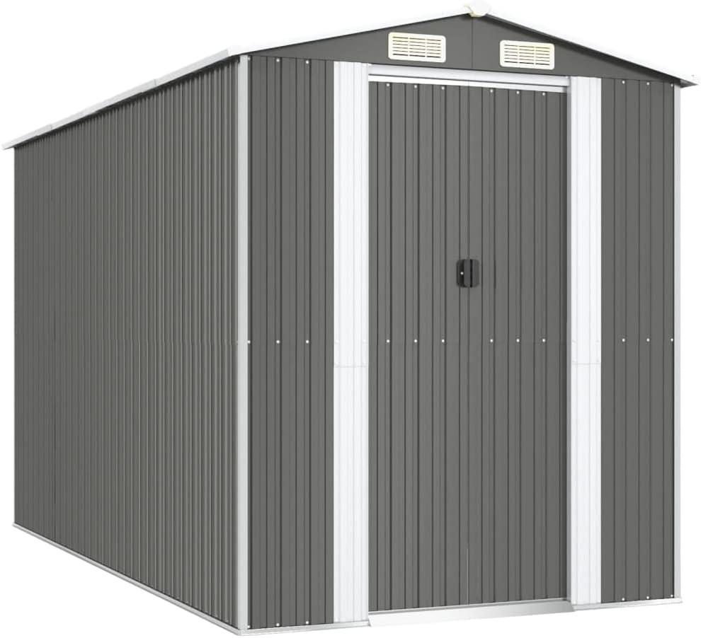 مخکی view of the vidaXL storage shed with closed sliding door