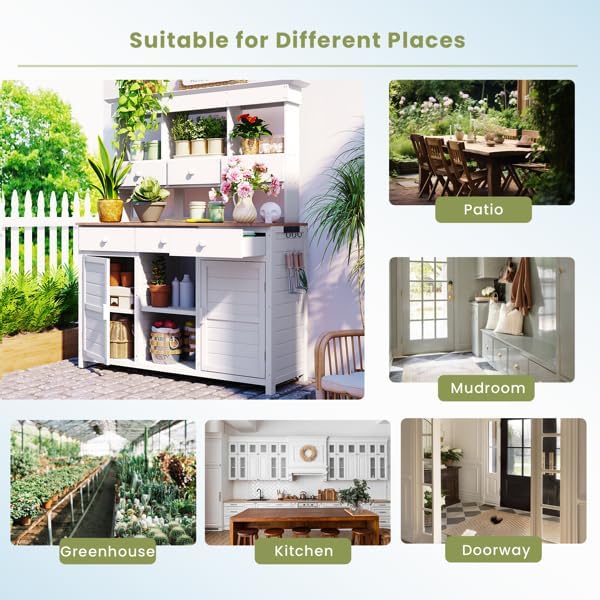 65.7'' H Tall Garden Potting Bench Table with Hutch,Patio Storage Workstation with 3 Shelves,6 Drawers
