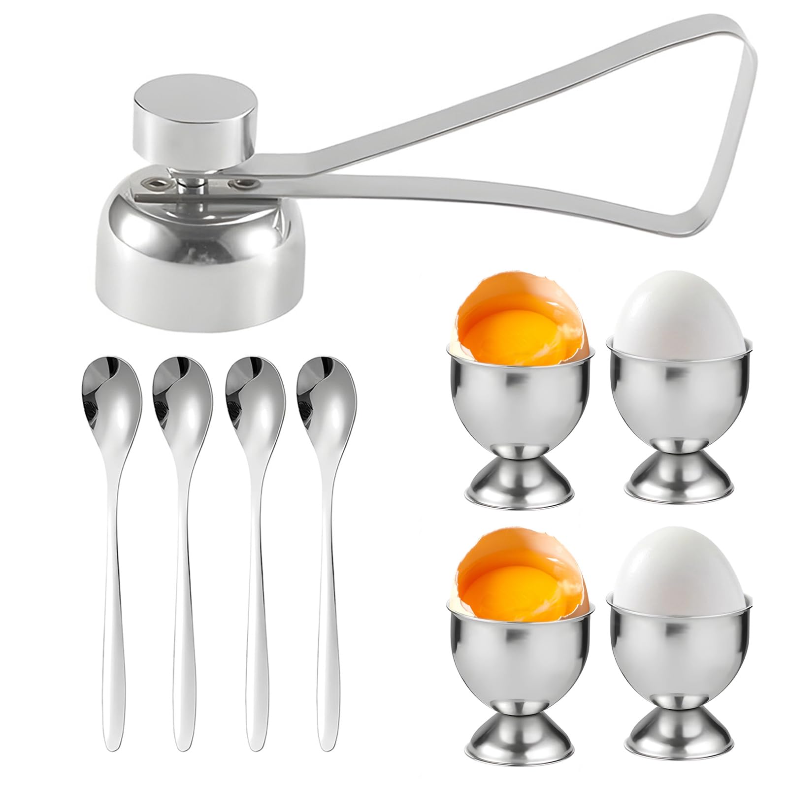 9 Pcs Egg Cup Set, Egg Cups 4, Egg Opener for Boiled Eggs, Elegant Boiled Egg Holder for Breakfast and Brunch, Stackable Egg Cup Set for Home Cooks, Durable and Easy to Clean