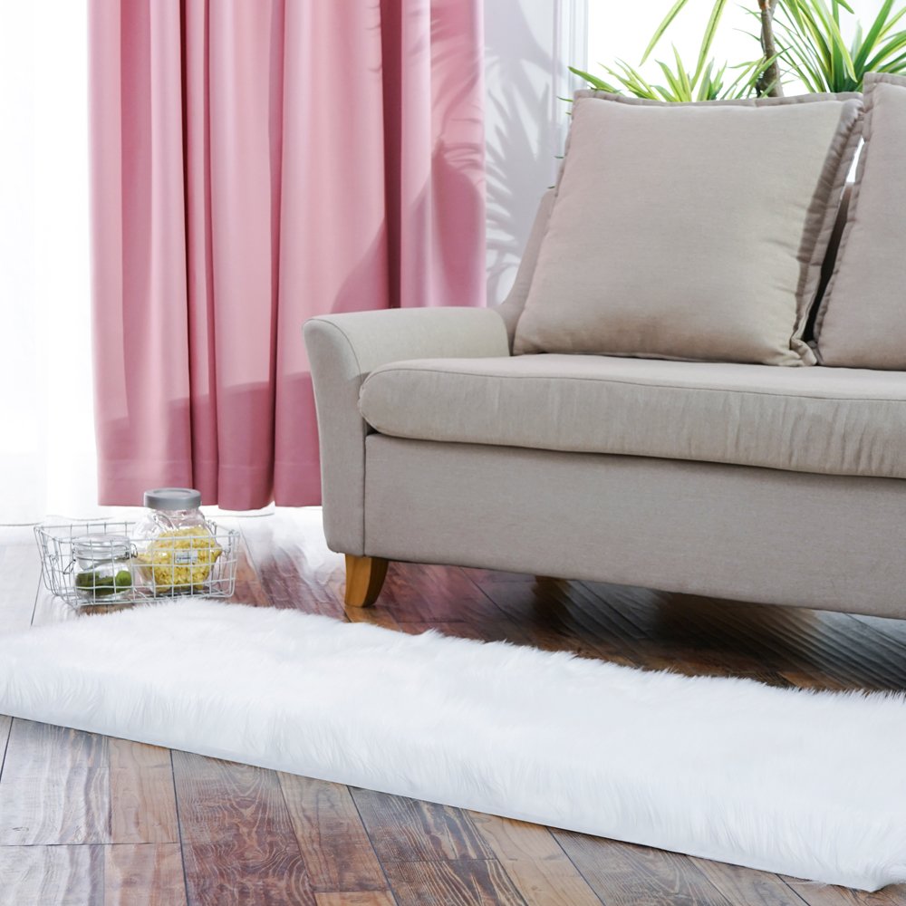 Carvapet Zone de luxe en fausse fourrure en peau de mouton Tapis pour tapis de sol de chevet en peluche Housse de canapé Coussin de siège pour chambre à coucher, 0,7 x 1,5 m blanc