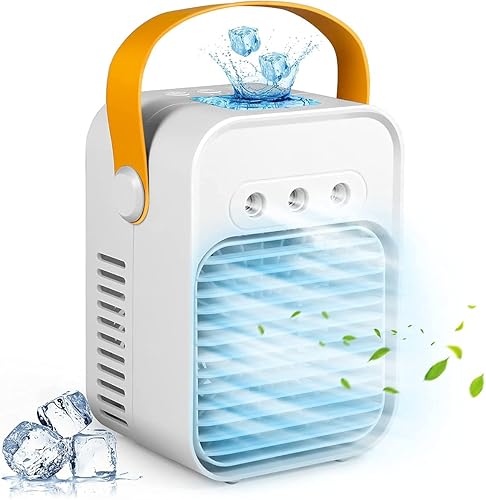 LEPOWERP Enfriador de aire personal, ventilador de aire acondicionado USB AC 200A con 3 velocidades, mini ventilador de escritorio con asa para