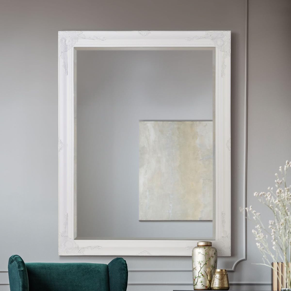 Mirroroutlet White Large Antique Vintage Styled Mirror 4Ft7 X 3Ft7, 140Cm X 109Cm