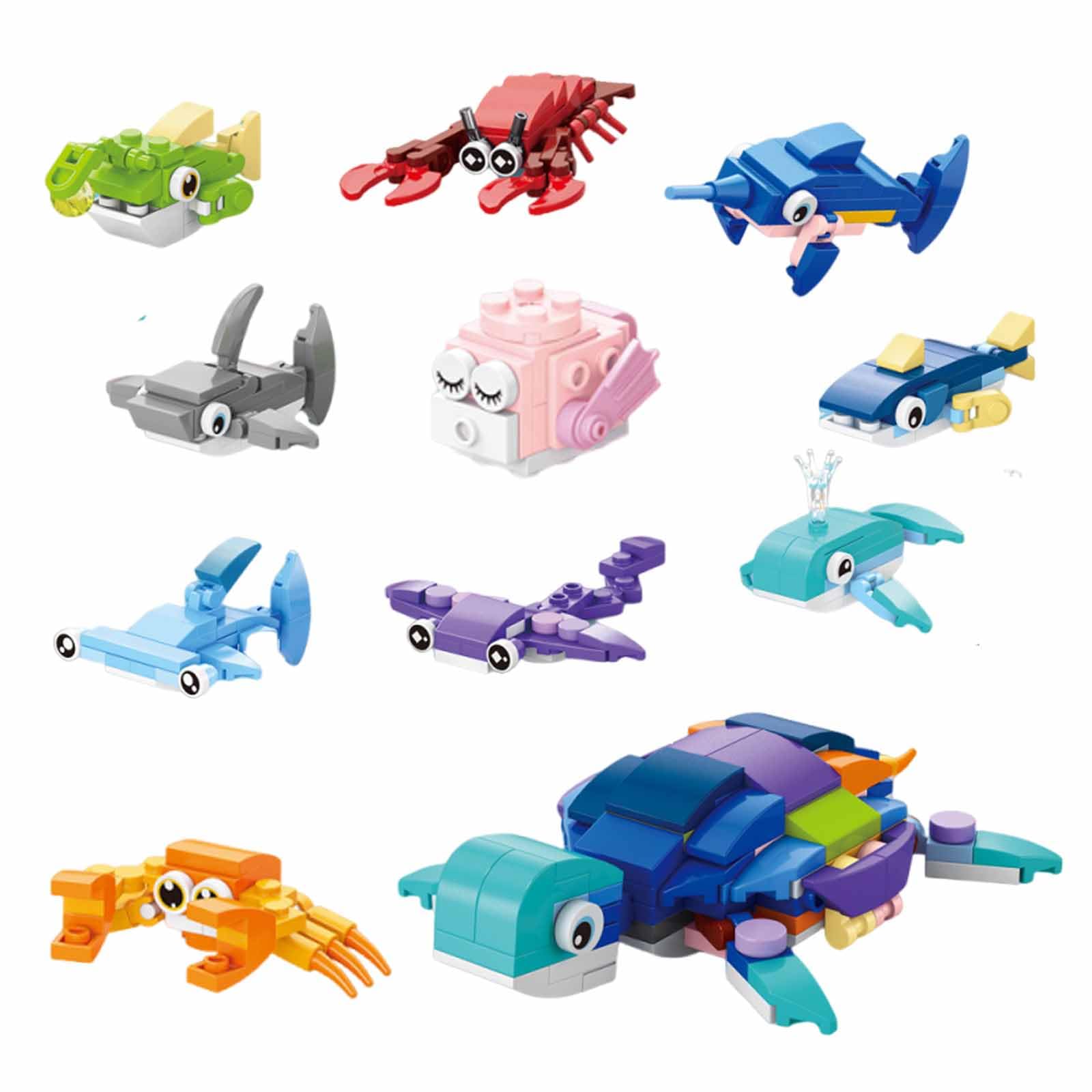 10Pcs Mini Building Blocks, Ocean Themed Blocks for Kids, Party Bag Fillers and Classroom Rewards, Toys for Creative Play