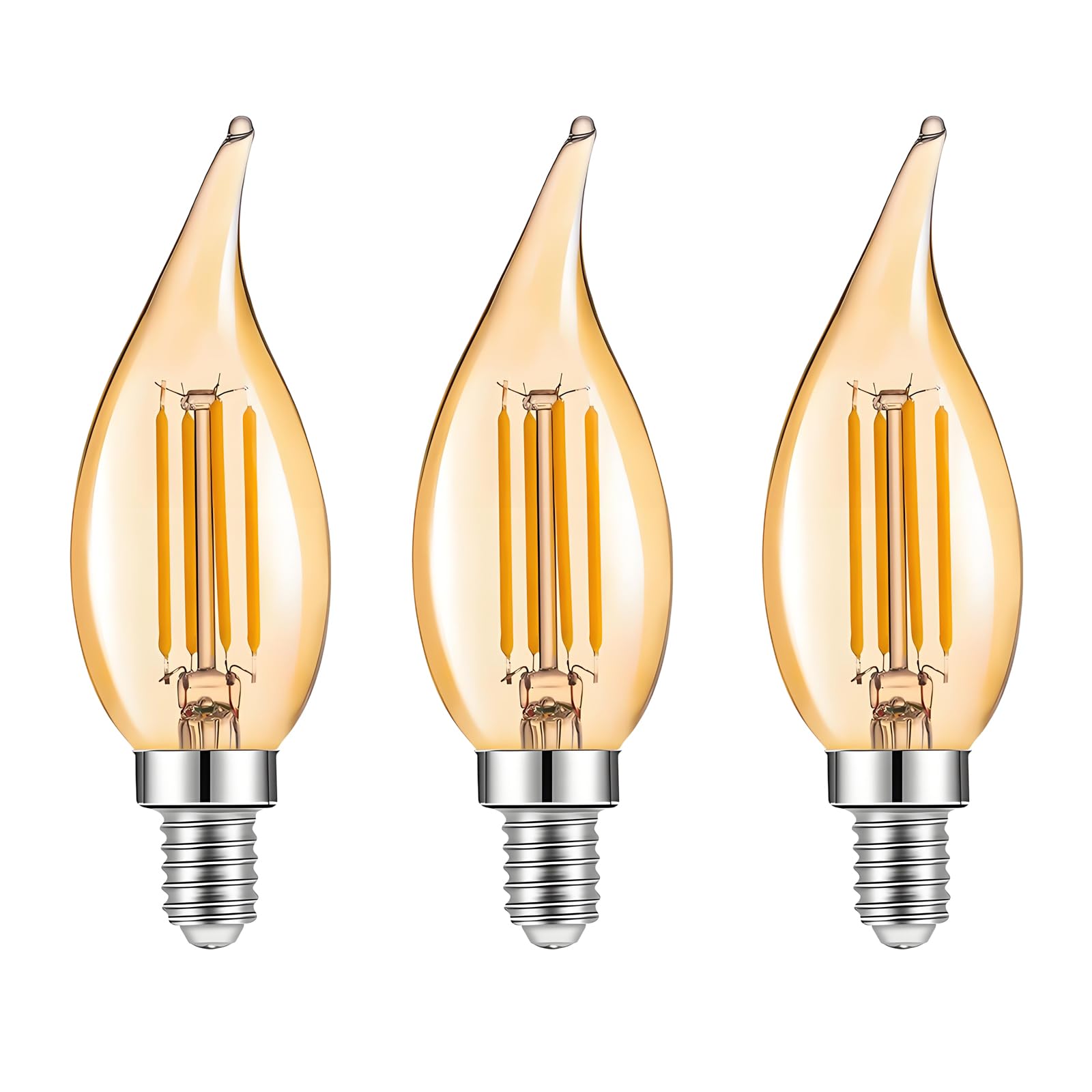 HUAMu E14 LED Vintage Edison Candle Light Bulb 4W, 40W Equivalent, Amber Warm White 2700K, C35 LED Filament Candle SES for Chandeliers, Non-Dimmable, 220-240V, Pack of 3