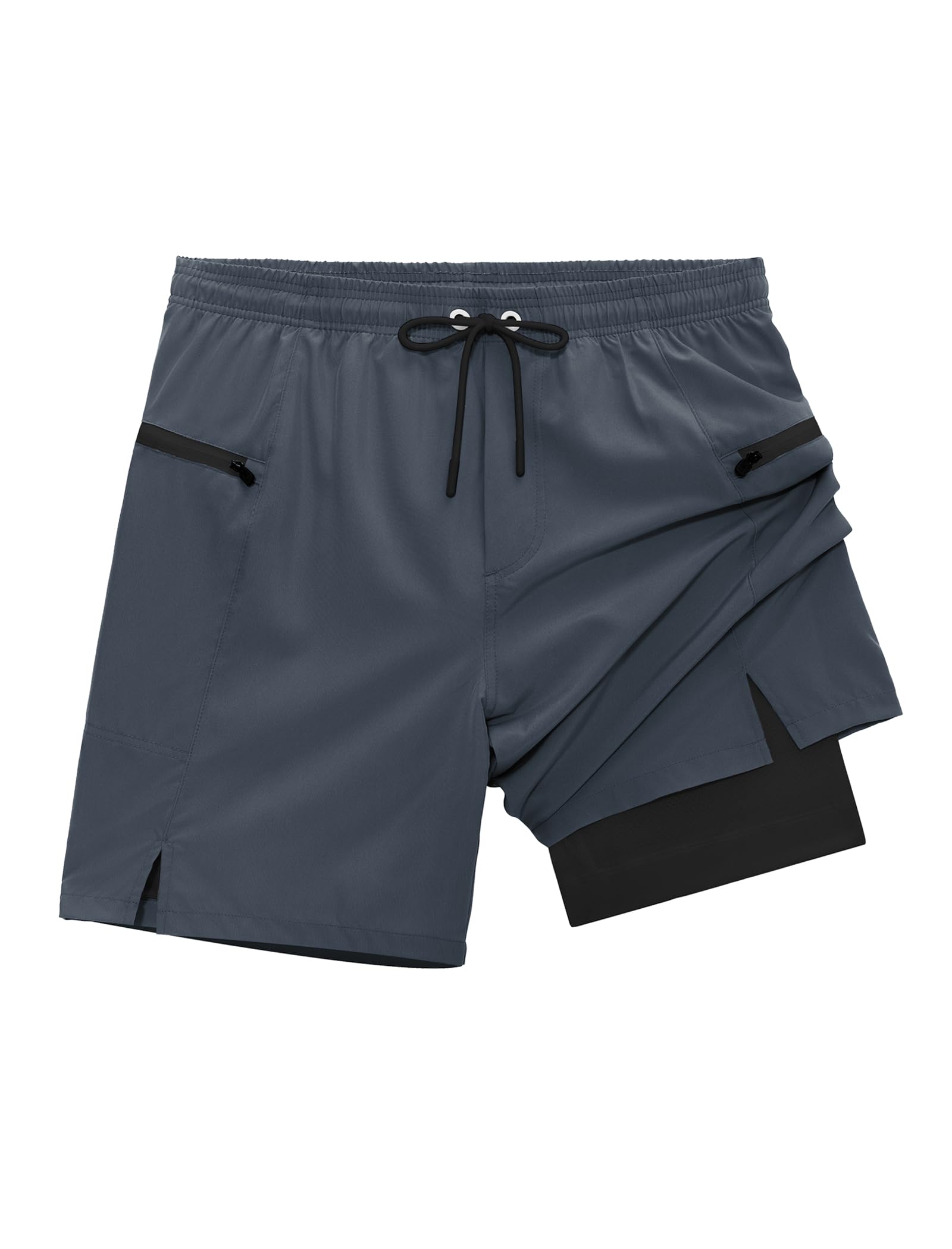 veepro Herren Laufshorts 2 in 1 Shorts Kurze Sporthose Running Gym Shorts Outdoor Jogginghose Trainingsshorts mit Eingebaut Taschen Reißverschluss