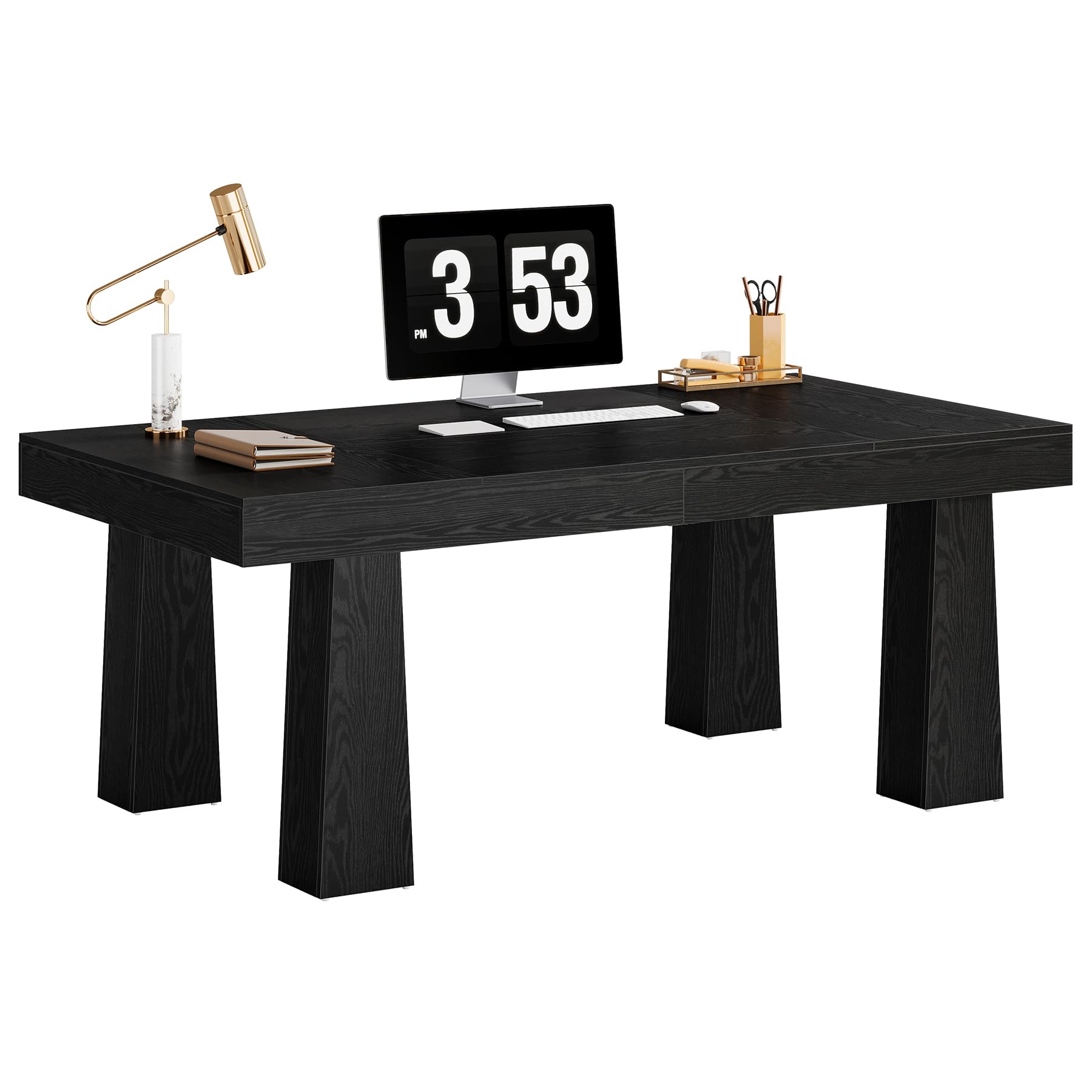 Tribesigns Escritorio, 160 × 80 cm, Mesa de Reuniones Rectangular Industrial Moderna Robustra con 4 Patas Cónicas, Escritorio Negro para Estudio Trabajo Oficina Dormitorio Hogar