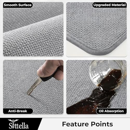 Image of SITTELLA Kitchen Mats for Floor (Set of 2) | Premium Jute Kitchen Carpet with Anti-Slip Back | Absorbent & Easy Clean | Grey | 130x50 cm & 70x50 cm