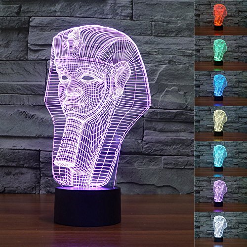 3D Illusion Faraones Lámpara luces de la noche ajustable 7 colores LED Creative Interruptor táctil estéreo visual atmósfera mesa regalo para Navida