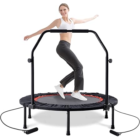 Amazon Chinqueenyトランポリン 大人用 室内 静音 子供用 折りたたみ 手すり付き 高さ5段階調節 縄跳び付き ダイエット フィットネス エクササイズ 運動不足解消 コンパクト収納 組み立て簡単 102cm 6本脚 耐荷重150kg プレゼントに購入 102cm Chinqueeny 室内用