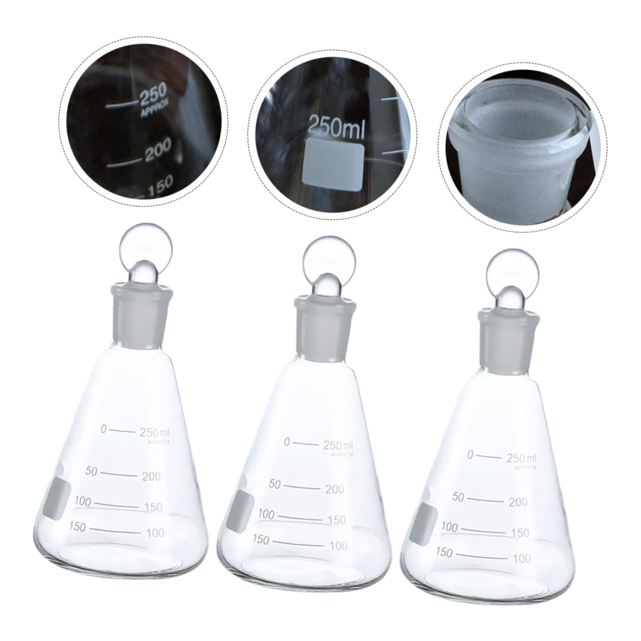 3piezas Frascos Matraces Cónicos Material De Laboratorio Seguro Olor Para Experimentos Escolares y Mediciones Precisas Química