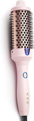 K&K Peine rizador térmico de cerámica turmalina iónica, cepillo voluminizador de calentamiento rápido que hace que el cabello sea sedoso y suave,