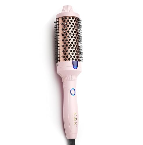 K&K Thermal Brush for Blowout Look, 1 1/2 Inch Ionic Heated Round Makes Hair Smoother, Dual Voltage Thermal Round Brush Get Natural Curls, Easy to Use, Rose Pink