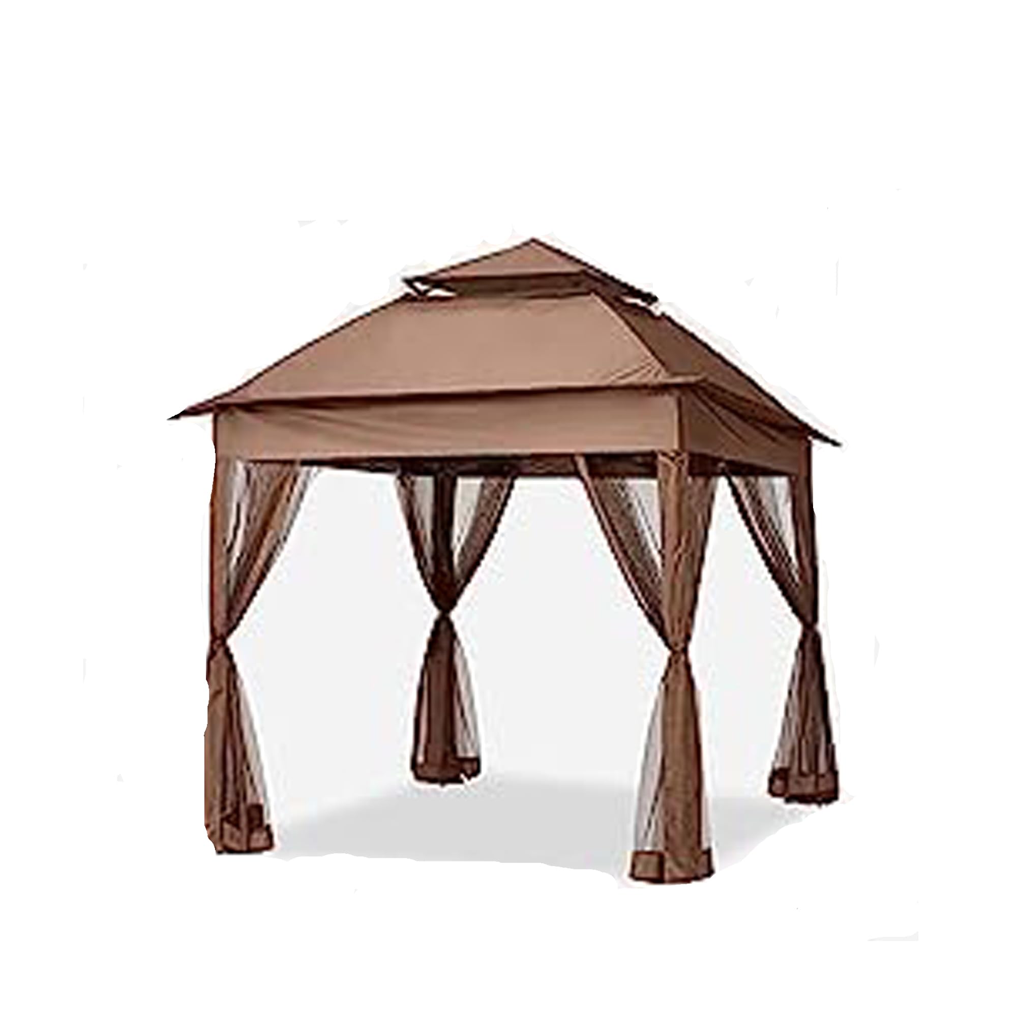 Outdoor 11x 11Ft Pop Up Gazebo Canopy with Removable Zipper Netting,2-Tier Soft Top Event Tent, Suitable for Patio Backyard Garden Camping Area with 4 Sandbags, Brown