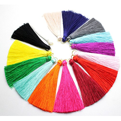 Pamir Tong 16pcs 6.5cm Silky Road Tassels with Gold Jump Rings Earring/Bag/Necklace/Keychain Tassel DIY Jewelry Accessory (16)