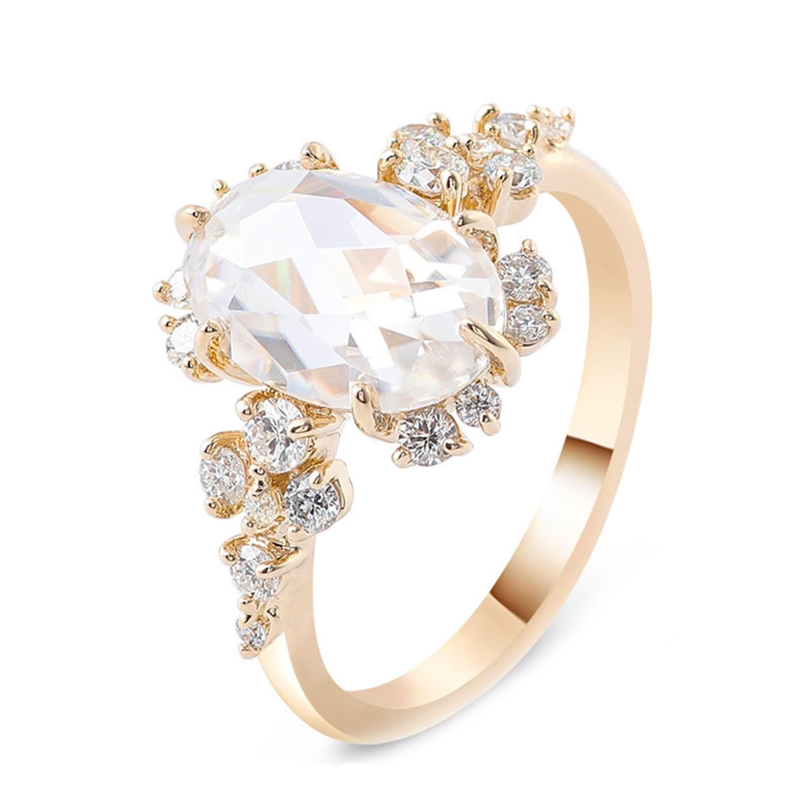 Anillo de oro para mujer 585 de oro auténtico de 14 quilates, moissanita, anillo de boda, lujoso y ovalado, con 6 dientes, anillo para mujer