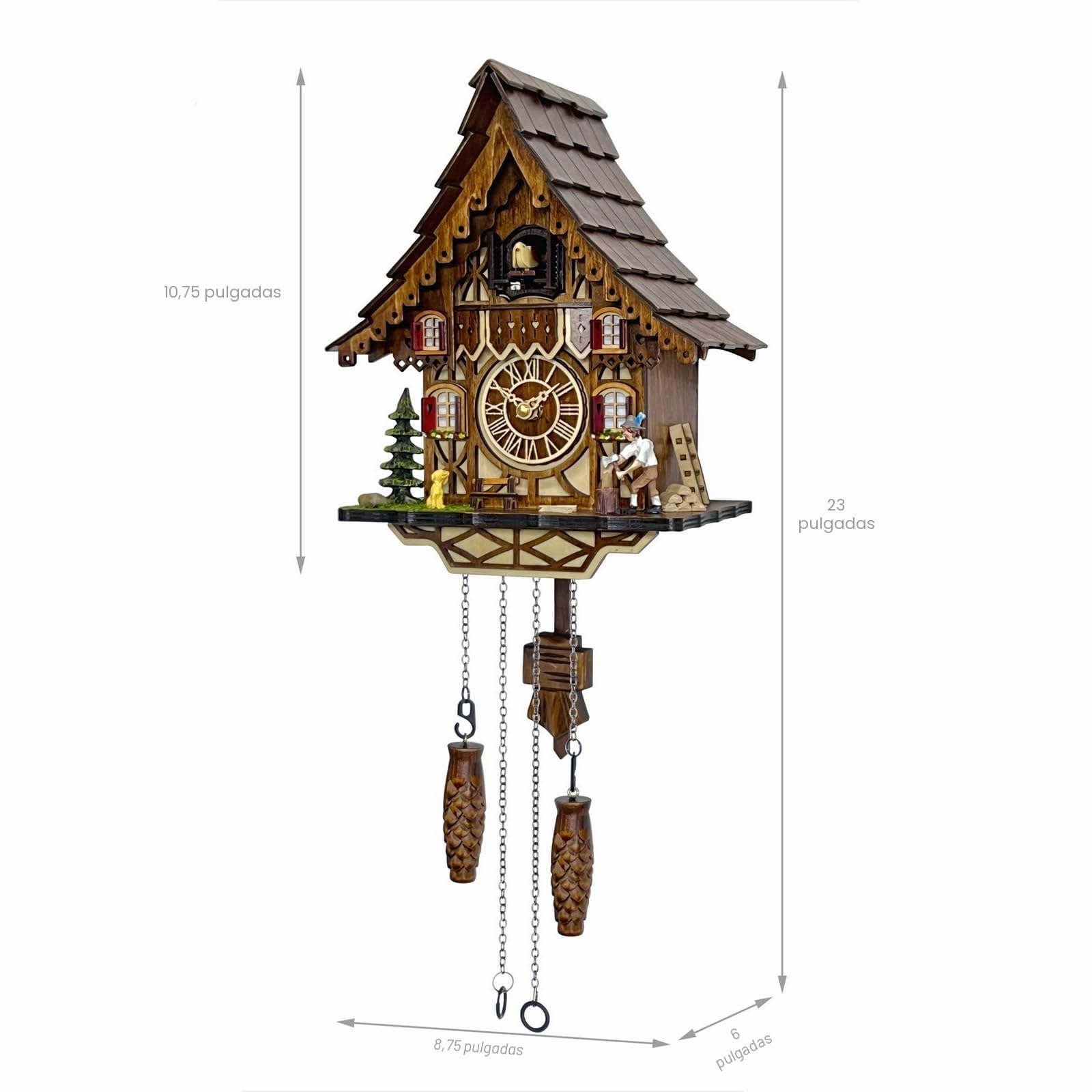 Cuckoo Clock for Wall Art: 12 Melodies, Volume Control, Night Mode, Germany Style Black Forest Retro Traditional Handcrafted Wooden House Home Decor, Gifts for Family (8.75 X 23inch)