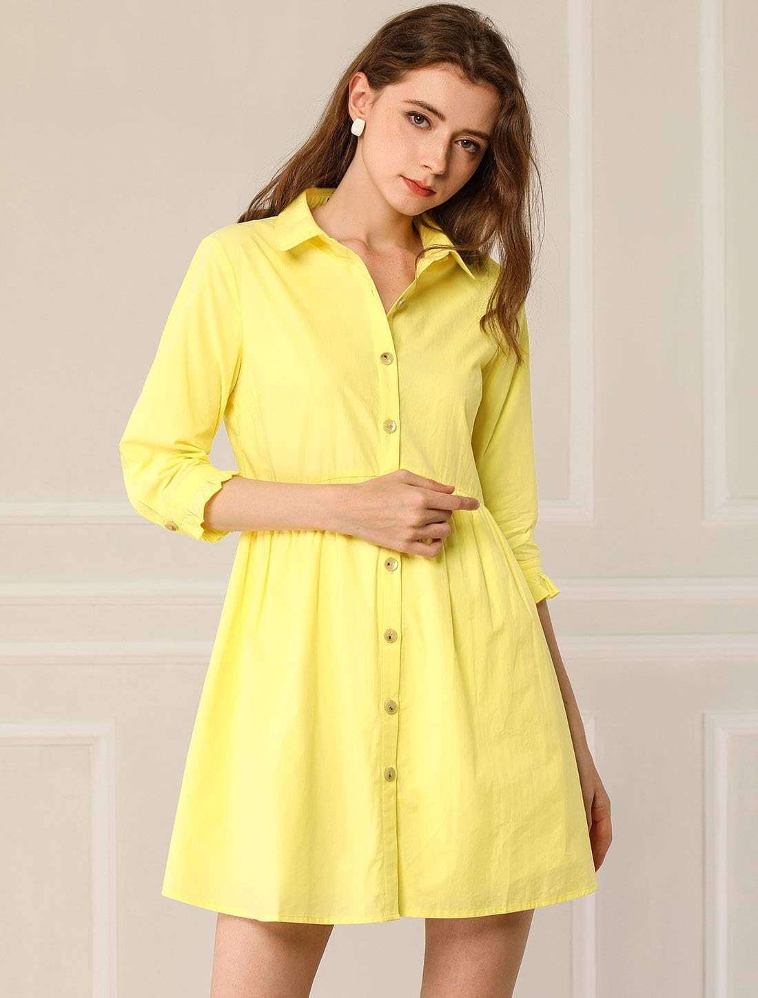 Allegra K Women's Shirt Dress Button Down 3/4 Sleeve School Work Mini Casual Shirtdresses - Image 3