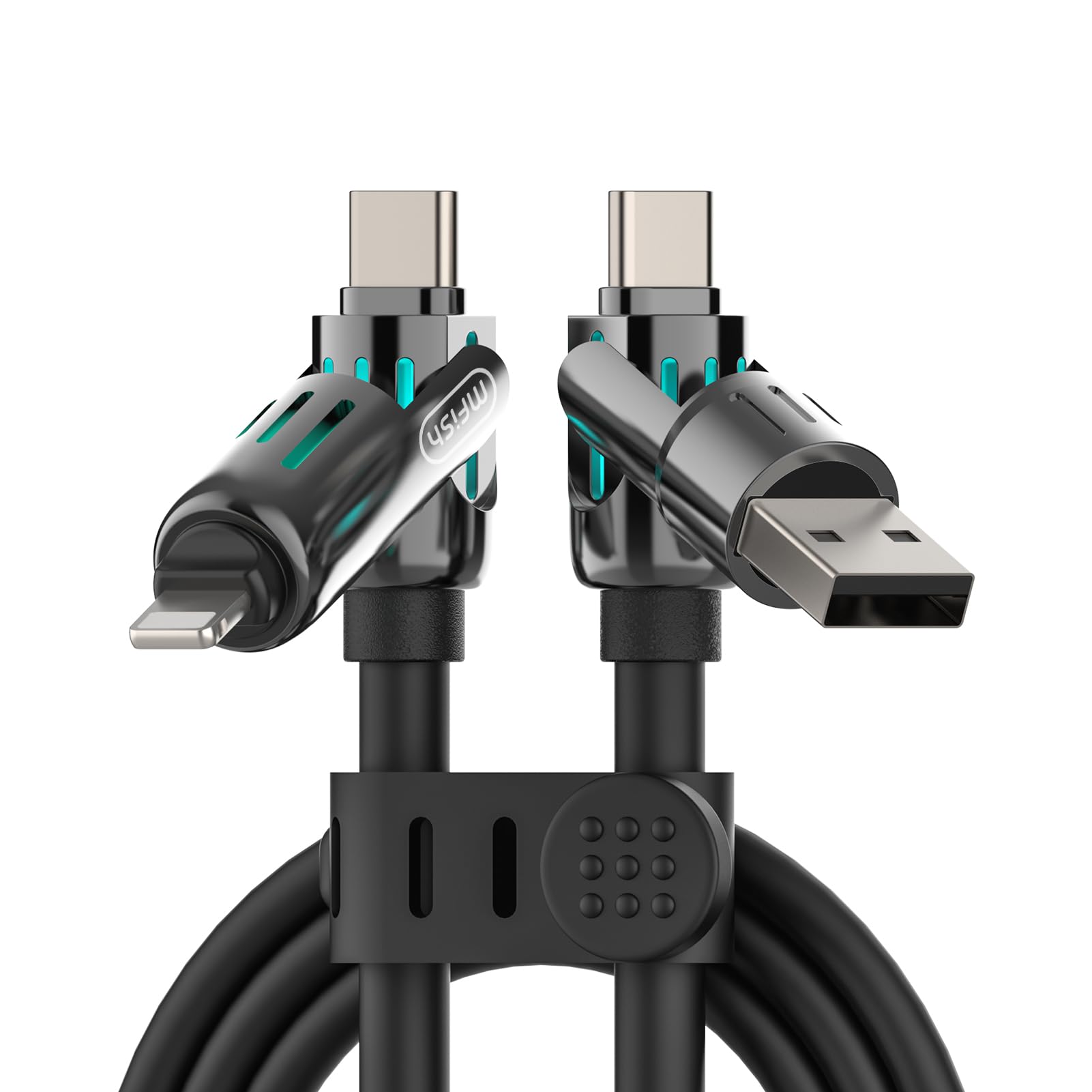 MFish Lot de 2 câbles de charge USB universels 4 en 1 240 W de 2 m - Cordon de charge rapide pour iPhone 16/15/14/13, tablettes, ordinateurs portables, téléphones Android et plus encore (lot de 2