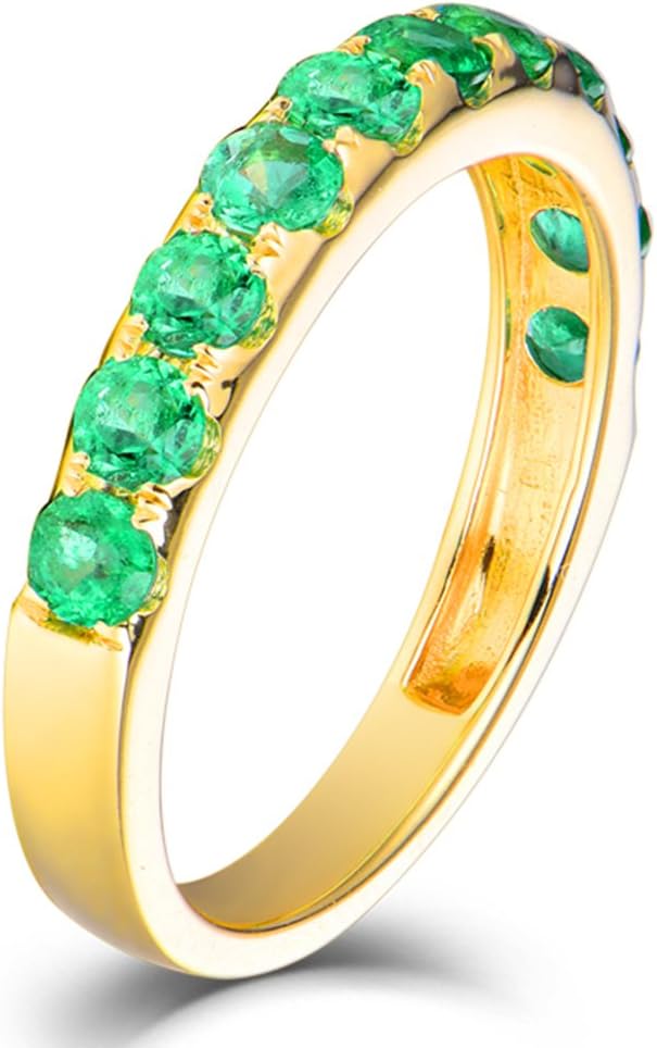 14K Yellow Gold Natural Green Emerald Eternity Solitaire Rings Diamonds Engagement for Women Promotion