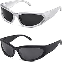 milramtob Y2K Wrap Around Sunglasses for Women - Trendy Silver Rimless Futuristic Retro 90s Shades UV400
