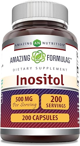 Amazing Formulas Inositol 500 mg 200 cápsulas Suplemento  Vitamina B8  Sin OMG  Sin gluten  Fabricado en Estados Unidos