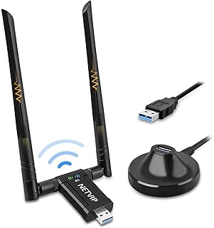 NETVIP AC1200 USB WiFi Adapter - 2.4G/5G Dual Band Wireless Network Adapter for PC Desktop, WiFi Dongle Long Range, USB 3.0, 2 External Antennas Supports Windows 11/10/8.1/8/7/XP, Mac OS 10.9-10.15