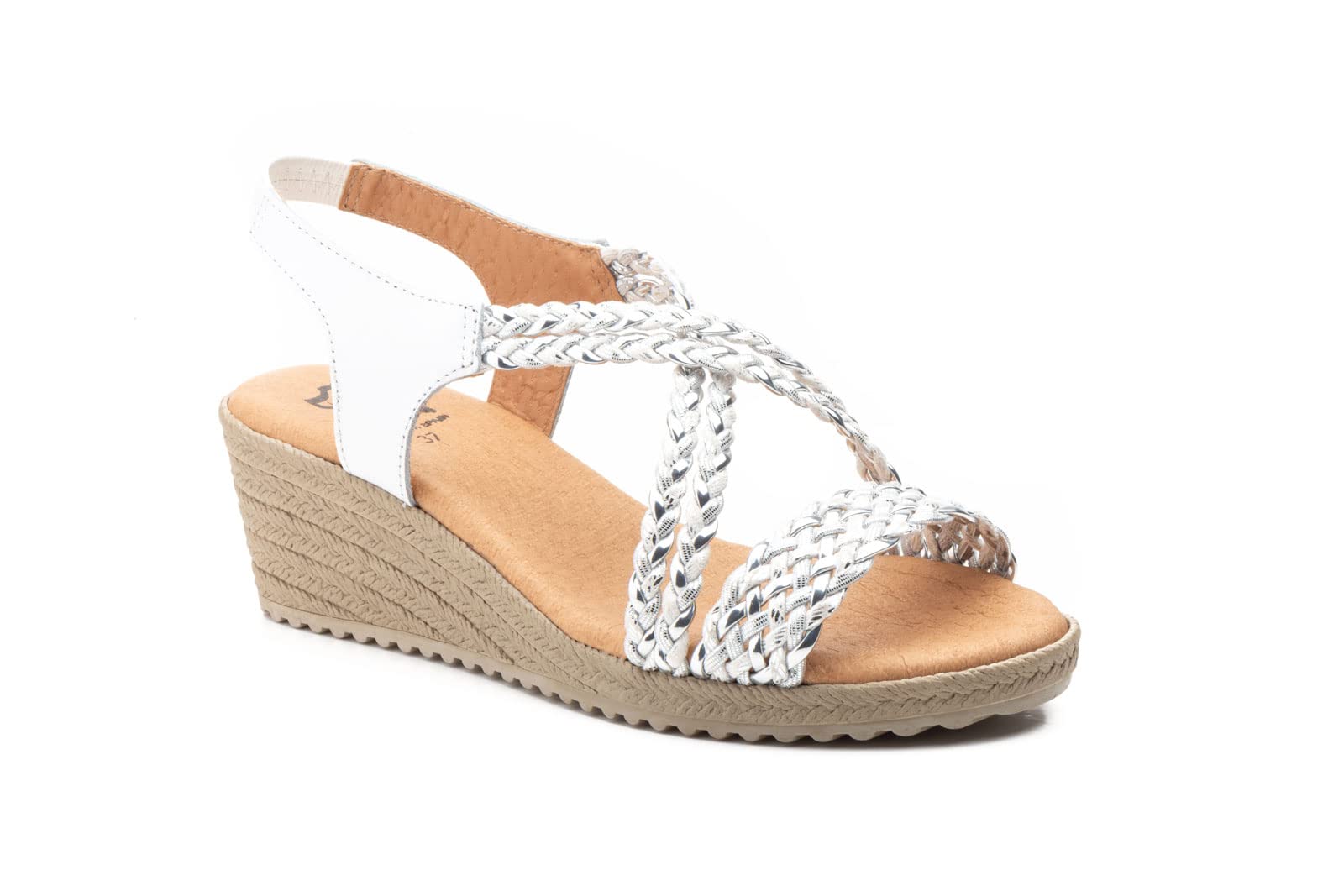 3326 Sandalias de tiras cruzadas en piel, planta de gel, cuña 6 cm, suela antideslizante