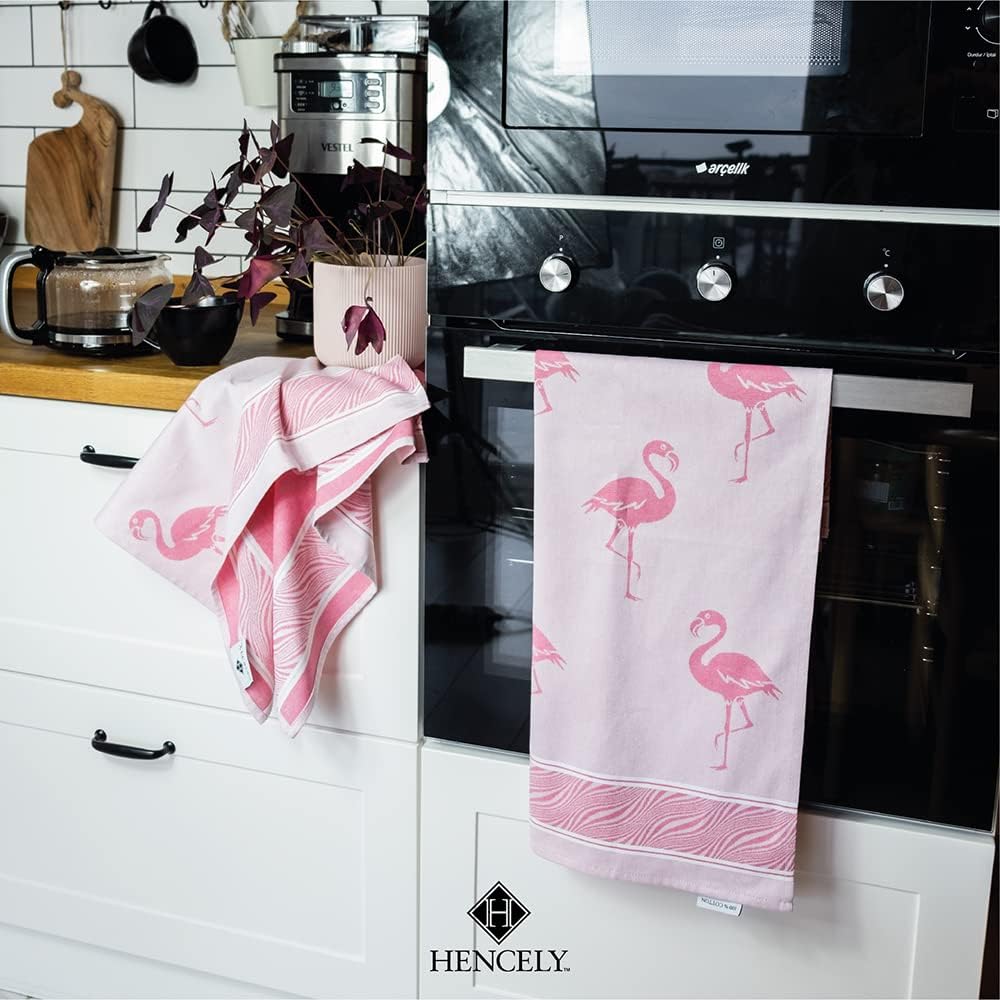 Hencely Set of 6 Organic Tea Towels - 100% Cotton Dishclothes, Cleaning Cloth Rags, Kitchen Decor Dish Drying Towel, Essential Hand Washcloths - Animal Designs