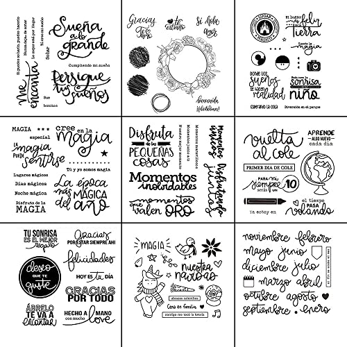 Jilibaba 9PCS Sello Transparente de Silicona con Tema español para Hacer Tarjetas, álbumes de Fotos de Bricolaje y decoración Cover